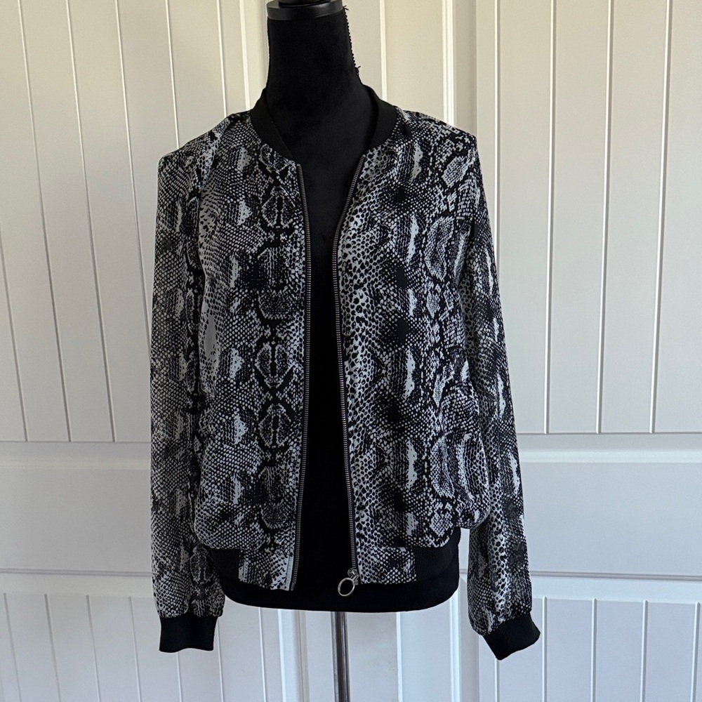 Women’s Black & White Snake Print Bomber Jacket